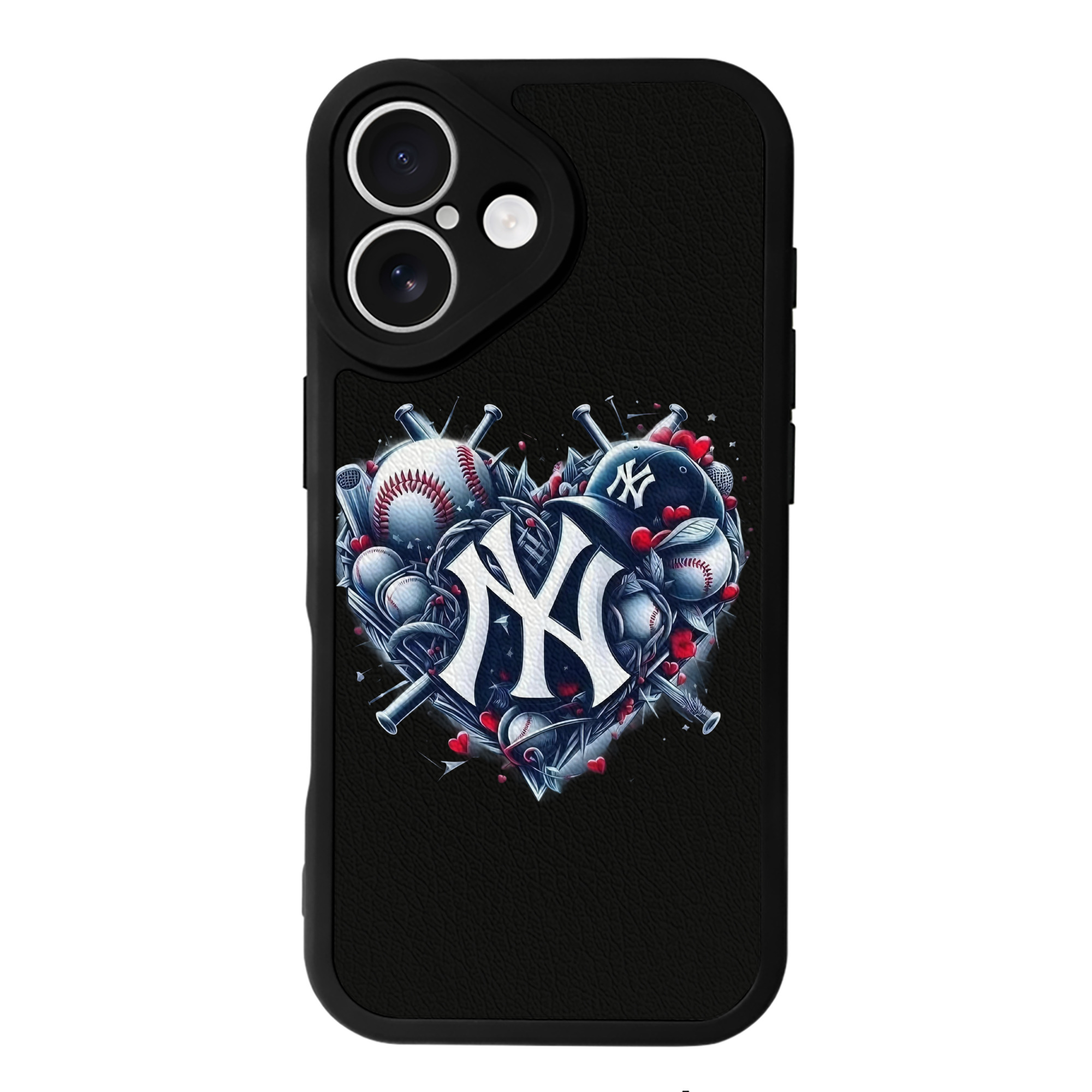 New York Yankees Heart IPhone 16 Silicone Leather Case – UV Print, Lambskin Texture – Perfect Fit, Wireless Charging Compatible, Scratch Resistant, Precise Cutouts – Stylish Protection For IPhone 16